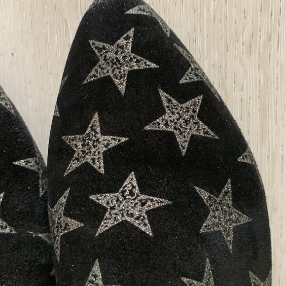 The Flexx Sisley‎ stars print Mules suede leather festive sz 8 1/2 sparkly black - Picture 10 of 12